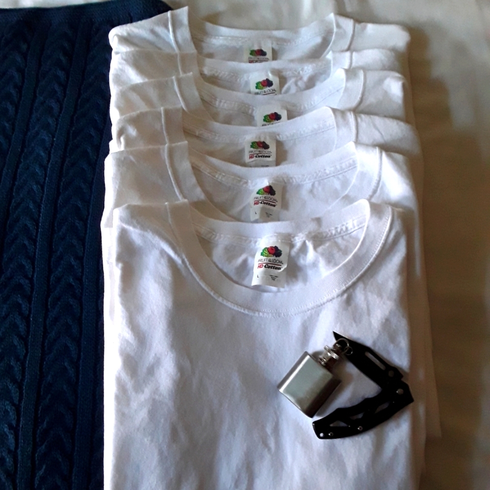 Fruit of the Loom/Men's (6) basic white t-shirts/no pocket front/cotton/white/Lg